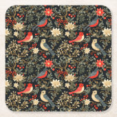 エレガントフェスティバルの鳥とフローラクリスマスレッド スクエアペーパーコースター (正面)