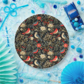 エレガントフェスティバルの鳥とフローラクリスマスレッド ペーパープレート (パーティー)