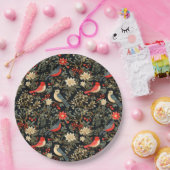 エレガントフェスティバルの鳥とフローラクリスマスレッド ペーパープレート (パーティー)