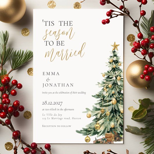 エレガントフェスティバルウォーター色クリスマス結婚ズ 招待状