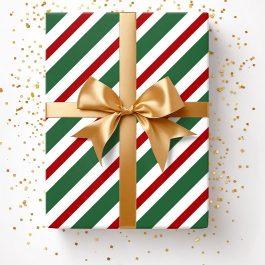 エレガントフェスティバルグリーンレッドストライプクリスマスクリスマス ラッピングペーパー