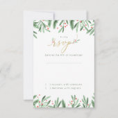 エレガントフェスティバルグリーン金ゴールド&レッドホリデー結婚ズ 出欠カード (正面)