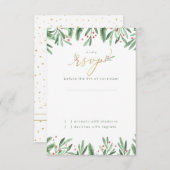 エレガントフェスティバルグリーン金ゴールド&レッドホリデー結婚ズ 出欠カード (正面/裏面)
