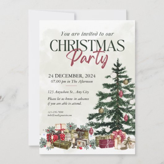 エレガントフェスティバルツリー付きクリスマスパーティー 招待状 (正面)