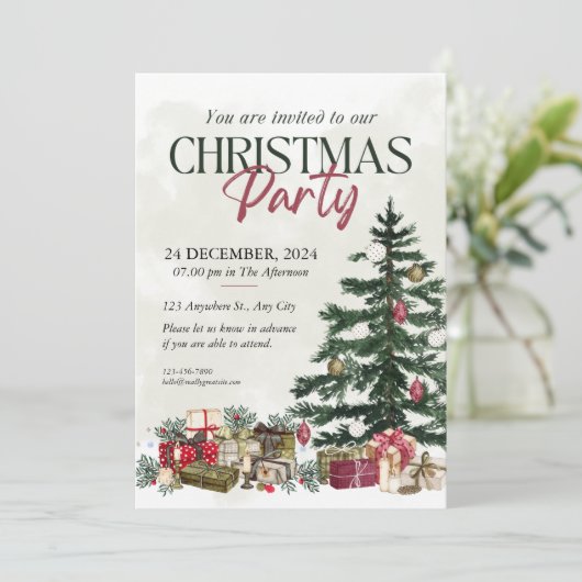 エレガントフェスティバルツリー付きクリスマスパーティー 招待状 (スタンド正面)