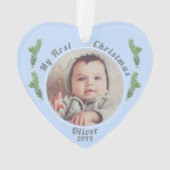 エレガントフェスティバルブルーベビー初めてのクリスマス写真 オーナメント (裏面)
