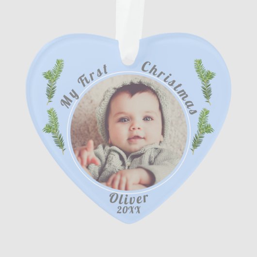 エレガントフェスティバルブルーベビー初めてのクリスマス写真 オーナメント (裏面)