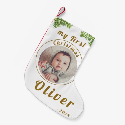 エレガントフェスティバルベビーの初めてのクリスマス写真 スモールクリスマスストッキング (正面 (吊り時))