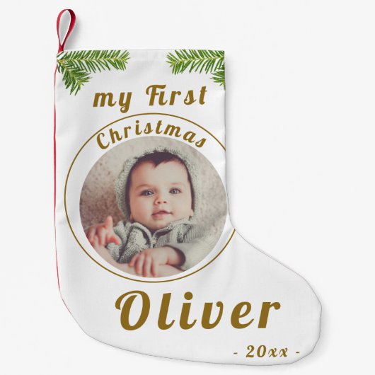 エレガントフェスティバルベビーの初めてのクリスマス写真 スモールクリスマスストッキング (正面)