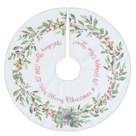 エレガントフェスティバルホリー赤と白、クリスマス ブラッシュドポリエステルツリースカート