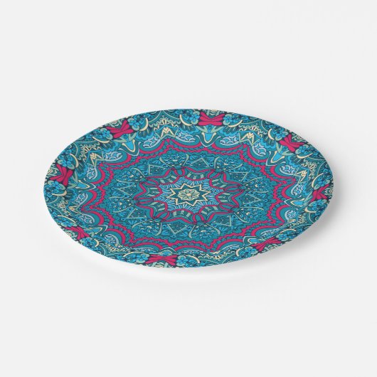 エレガントフェスティバルボホカラフルシームレスパターン ペーパープレート (アングル)