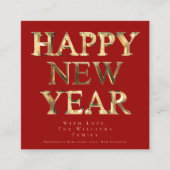 エレガントフェスティバルレッドと金ゴールドが新年を迎える スクエア名刺 (正面)