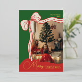 エレガントフェスティバルレッドグリーン写真クリスマス 箔シーズンカード (立ち正面)