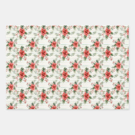 エレガントフェスティバルレッド&グリーンクリスマスストライプの ラッピングペーパーシート