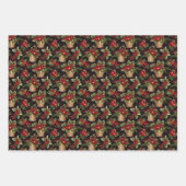 エレガントフェスティバルレッド&グリーンクリスマスボタニカル ラッピングペーパーシート (正面2)