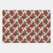 エレガントフェスティバルレッド&グリーンクリスマスボタニカル ラッピングペーパーシート (正面)