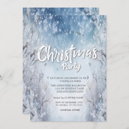 エレガントフェスティバル冬の風景クリスマス会社 招待状 (正面/裏面)