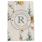 エレガントフェスティバル暖冬の水の色モノグラムの ミディアムペーパーバッグ (正面)