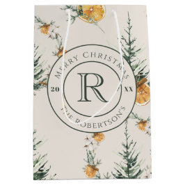 エレガントフェスティバル暖冬の水の色モノグラムの ミディアムペーパーバッグ