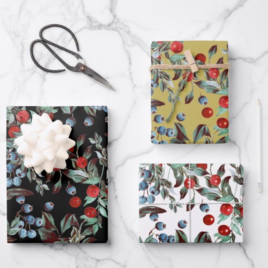 エレガントフェスティバル水彩赤ブルーベリー ラッピングペーパーシート (正面)