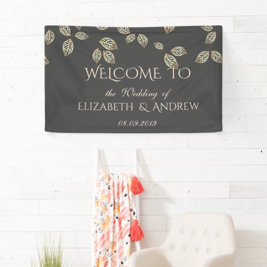 エレガントフェスティバル葉結婚金ゴールドのバナー 横断幕 (インサイチュ)