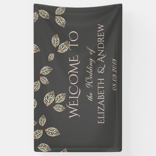 エレガントフェスティバル葉結婚金ゴールドのバナー 横断幕 (縦)