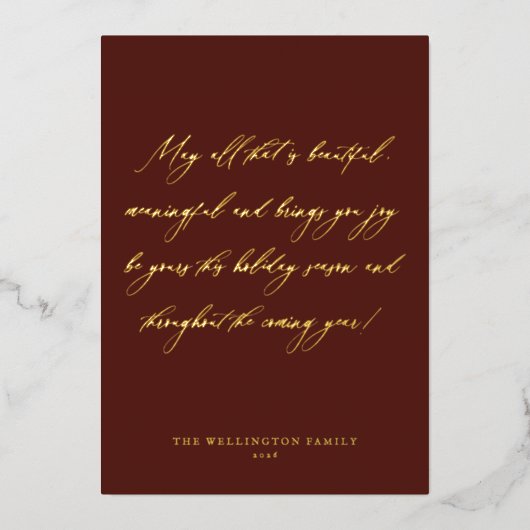 エレガントフェスティバル赤い書道クリスマス写真 箔シーズンカード (正面)