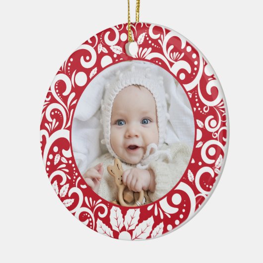 エレガントフェスティバル赤と白の写真 セラミックオーナメント (左)