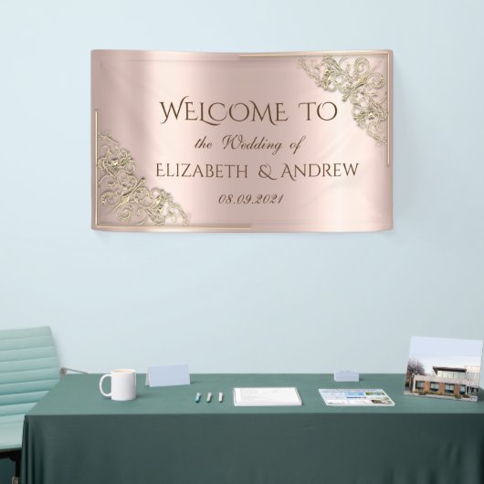 エレガントフェスティバル金ゴールドフレームバラ金ゴールド 横断幕 (トレードショー)