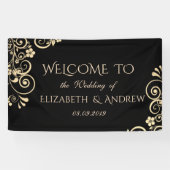 エレガントフェスティバル金ゴールド花結婚バナー 横断幕 (横)