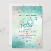 エレガントフェミニンティール（緑がかった色）箔バルーン40歳 招待状 (正面)