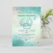 エレガントフェミニンティール（緑がかった色）箔バルーン40歳 招待状 (スタンド正面)