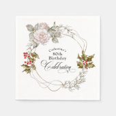 エレガントフェミニンフローラ12月80誕生日 スタンダードカクテルナプキン (正面)