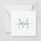 エレガントフェミニンモダンMonogram Script Mint Green ノートカード (裏面)