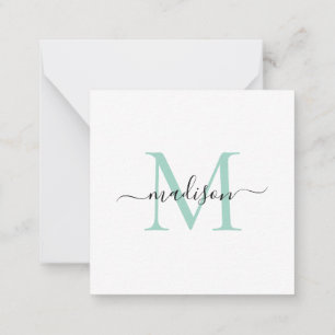エレガントフェミニンモダンMonogram Script Mint Green ノートカード