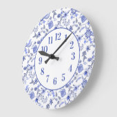 エレガントフェミニンヴィンテージダスティブルーフローラ ラージ壁時計 (傾斜)
