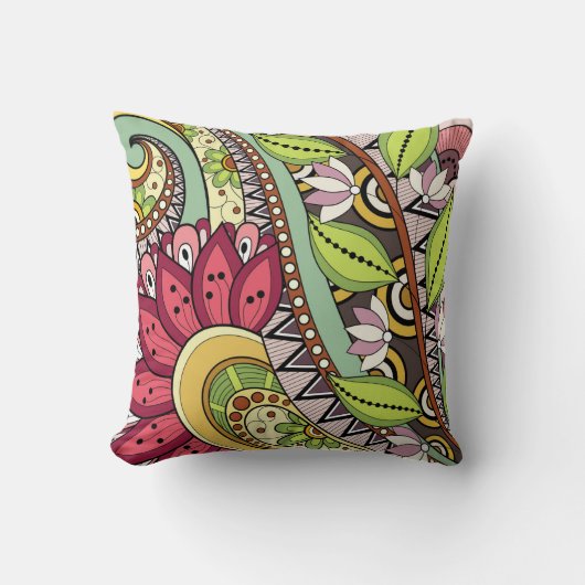 エレガントフェミニン赤花と渦巻き クッション (正面)