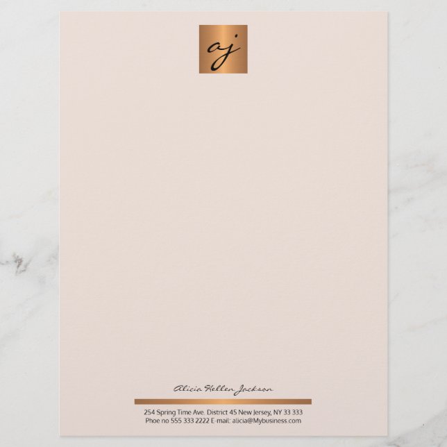 エレガントフェミニン赤面ピンク銅金ゴールドモノグラム レターヘッド (正面)
