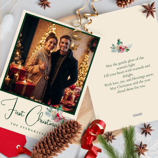 エレガントフォトウォーターカラーパインズメリークリスマス シーズンカード