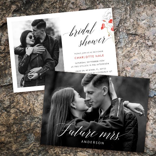 エレガントフォトウォーターカラーフラワーズブライダルシャワー 招待状