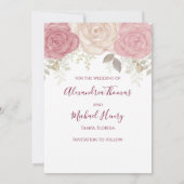 エレガントフォトウォーターカラーブルゴーニュフローラバラ セーブザデート (裏面)