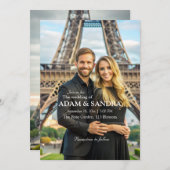 エレガントフォトオモダンーレイ結婚白黒 招待状 (正面/裏面)