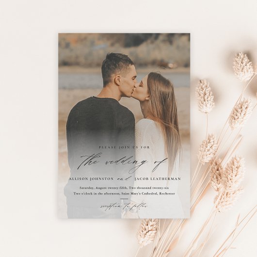 エレガントフォトオーバーレイのスクリプ結婚ト マグネット招待状