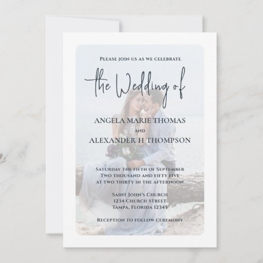 エレガントフォトオーバーレイシンプルミニマリストピーチ 招待状 (正面)