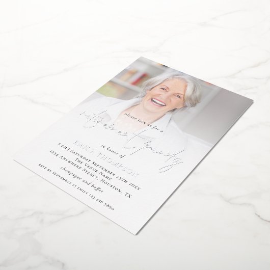 エレガントフォトオーバーレイ退職パーティーラグジュアリー実在 箔招待状 (回転した状態)