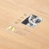 エレガントフォトシャンパンウェディングRSVP アクリル招待状 (レイダウン)
