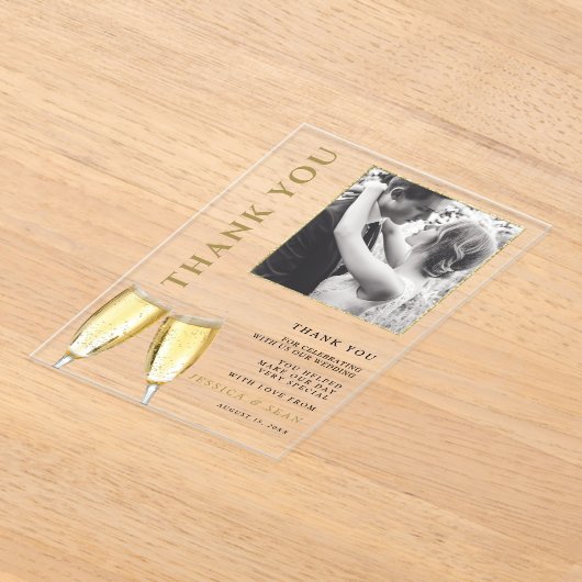 エレガントフォトシャンパ結婚ーニュ アクリル招待状 (レイダウン)