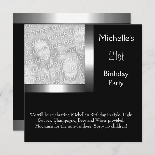 エレガントフォトシルバーブラック21歳 招待状 (正面/裏面)
