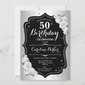 エレガントフォトシルバー白黒50誕生日 招待状 (正面)
