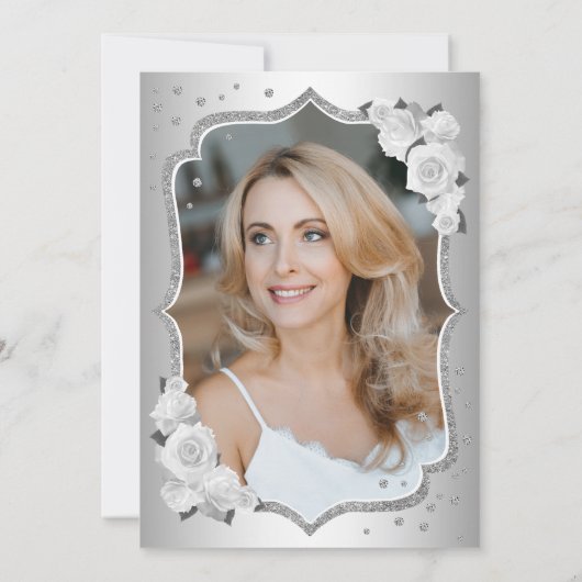 エレガントフォトシルバー白黒50誕生日 招待状 (裏面)